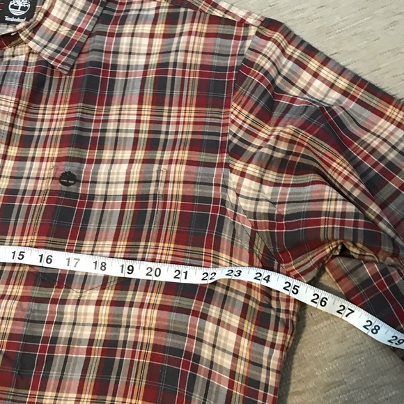 Timberland 100% Cotton Red and Brown Plaid Casual Shirt Large - Picture 4 of 5